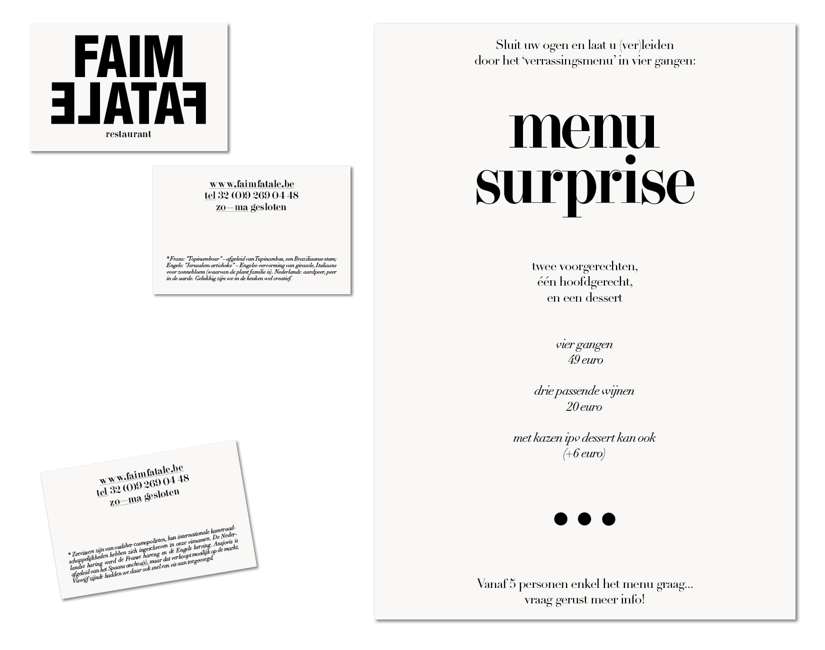 Faim Fatale menu and businesscard design Lauren Grusenmeyer